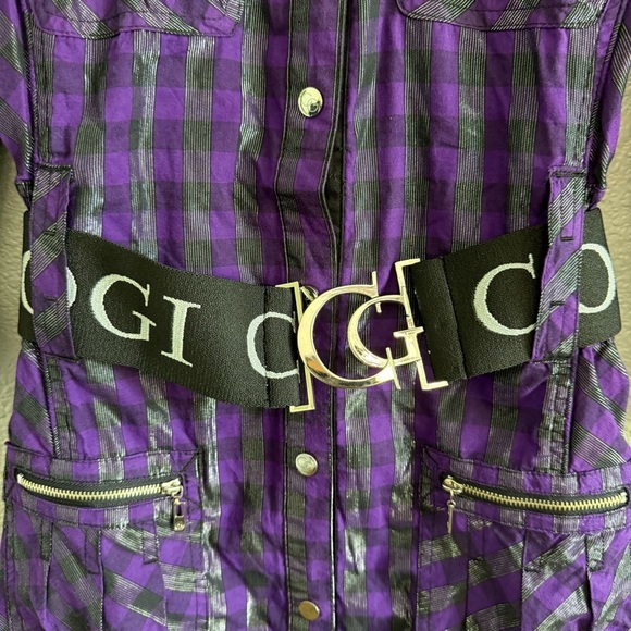 COOGI Purple‎ & Black Metallic Dress Size Small NWT Belted - Picture 3 of 6